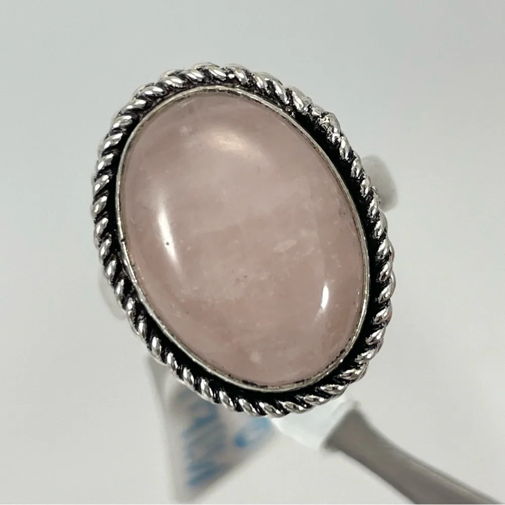 Beautiful Boho Pink Milky Quartz Silver Artisan Statement Ring Sz 8.5